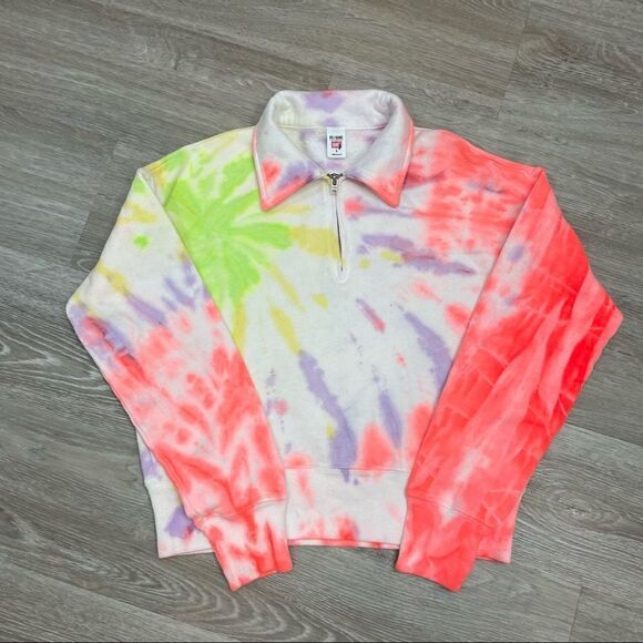 RE/DONE & Levis tie-dyed cotton fleece sweatshirt Crop Ombre Colorful Pullover S - Picture 3 of 8